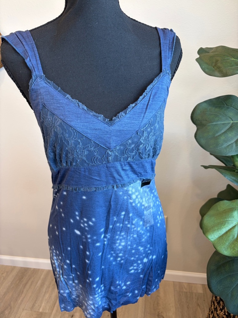 Calvin Klein Jeans Blue Lace-Trim Tie-Dye Tank